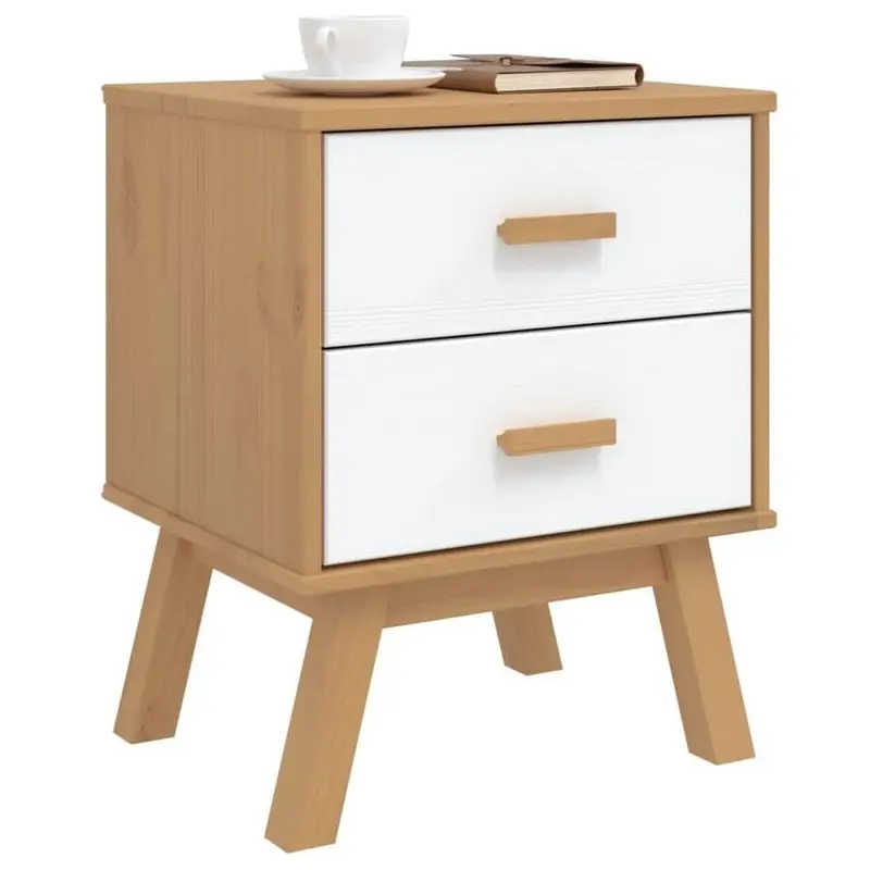 Bedside Cabinet OLDEN White and Brown Solid Wood Pine 4