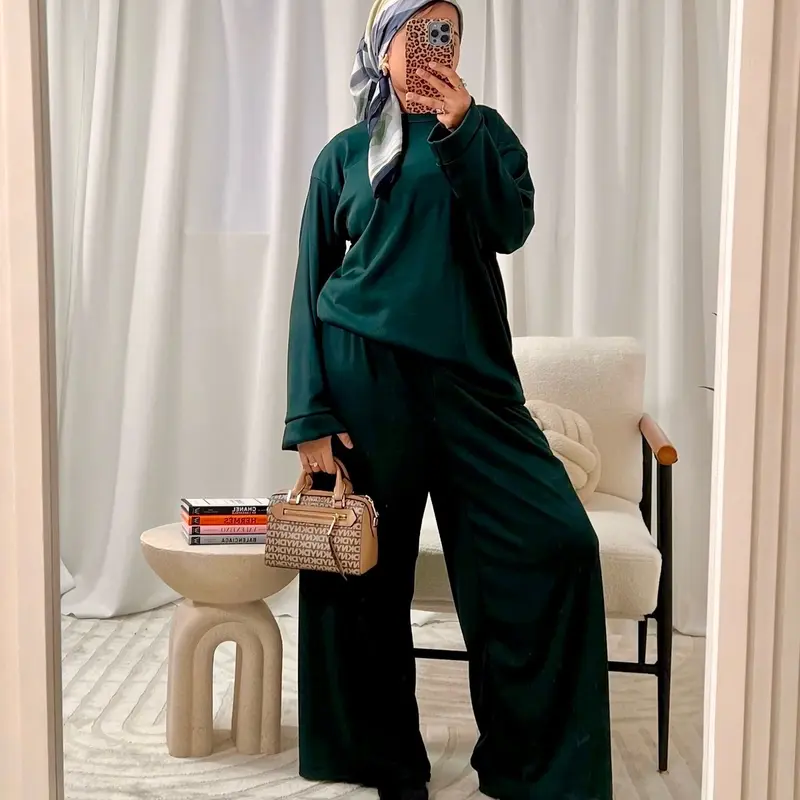 Safia Relaxed Rib Two-Piece Set Casual Comfy Top And Bottom Outfit Ribbed Lounge Set  Womenswear Essential  Basic Matching Set For Every Day Wear  Petite Coord Set  Ladies Top And Trouser Suit viral women 2