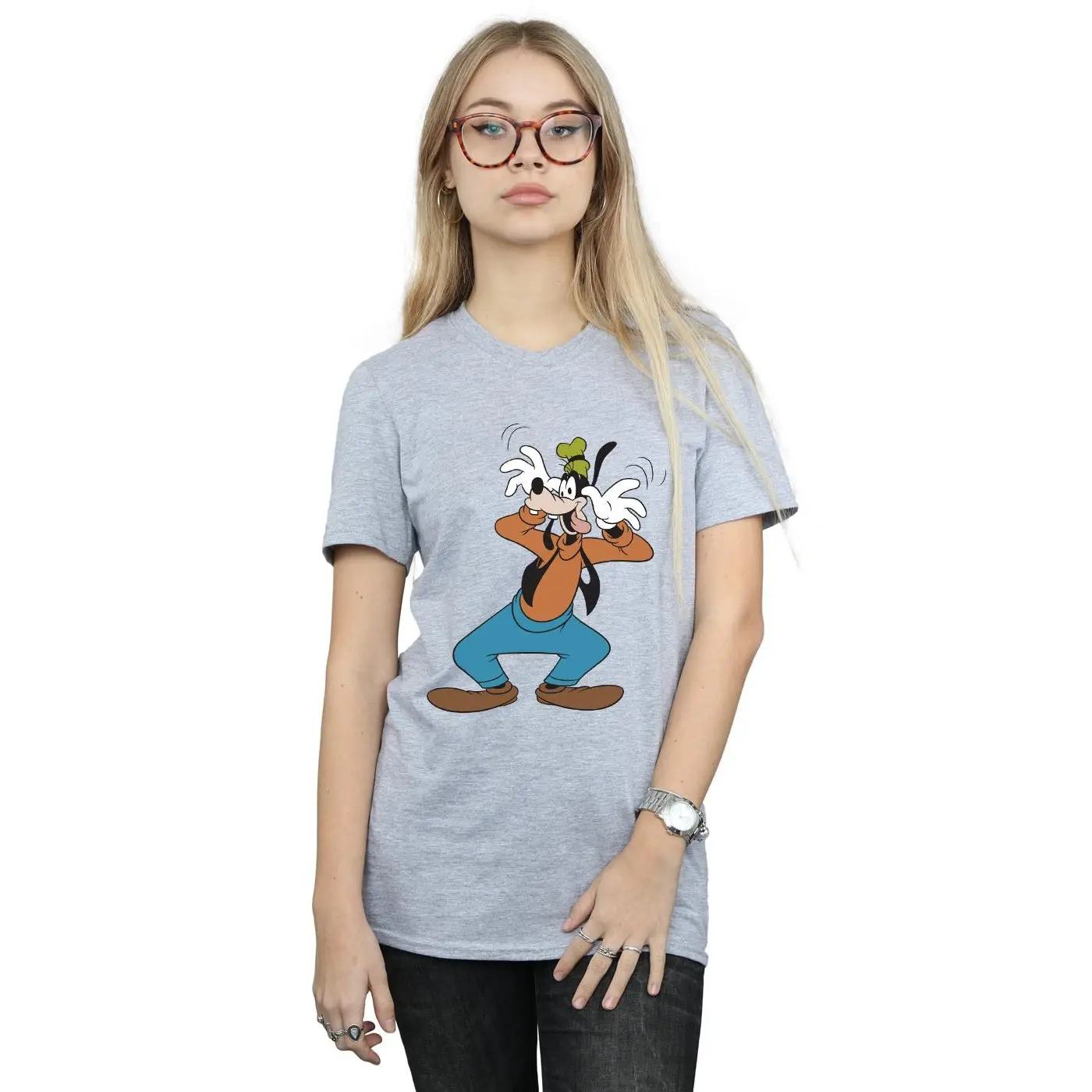 Disney Womens/Ladies Crazy Goofy Boyfriend T-Shirt - Sports Grey - (XXL)
