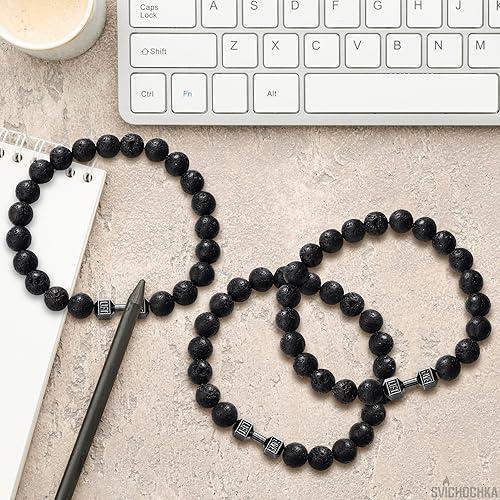 Heavyweight Lifting Dumbbell Volcanic Lava Mens Bracelet for Weight Training and Gym Enthusiasts 5