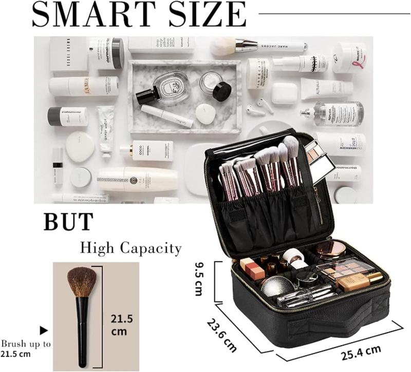 Makeup Bag Cosmetic Case Vanity Travel Beauty Box Make Up Train Case Hairdressing Tools Organiser with Adjustable Compartment Oxford Fabric, Black 5