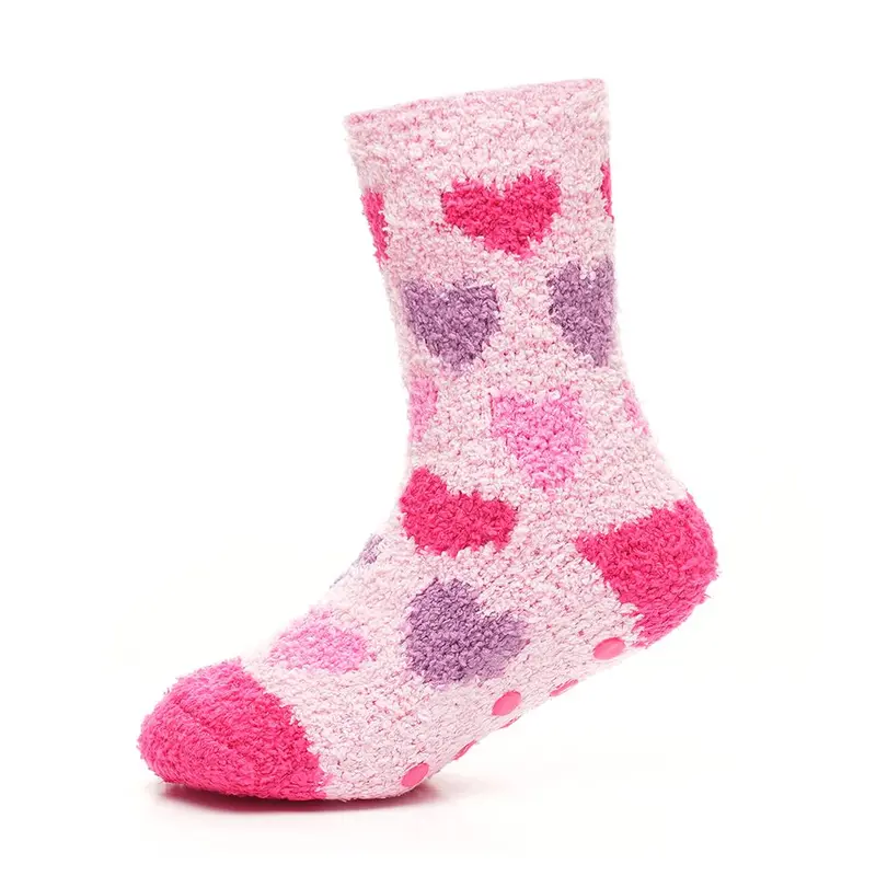 A2Z 4 Kids Girls Cosy Socks with Non-Skid Gripper Pack of 2 Super Soft Fluffy Slipper Socks for Warm Winter Comfort Hearts, Stars & Stripes Soft Warm Socks 2
