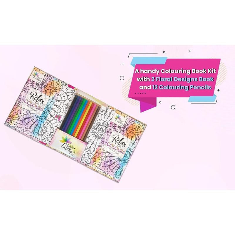 Styloo Adult Colouring Books and Pencils -Includes 12 Colour Pencils & 2 Books Having 60 Designs Each - Colouring Books for Adults Pack 3