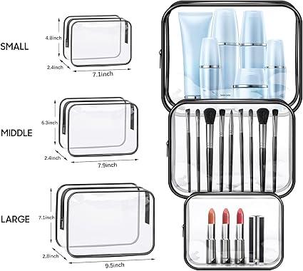 Clear Travel Toiletries Bag, 3 PCS Portable Waterproof Toiletry Bags for Women and Men, Clear Makeup Bags PVC Cosmetic Bag, Travel Accessories Wash Bag for Travelling and Holiday 5