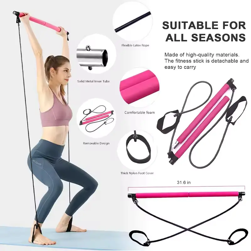 Multifunctional Pilates Bar Combination Fitness Bar Yoga Chest Expansion Tension Rope Back Trainer Elastic Rope Stretching Belt 5