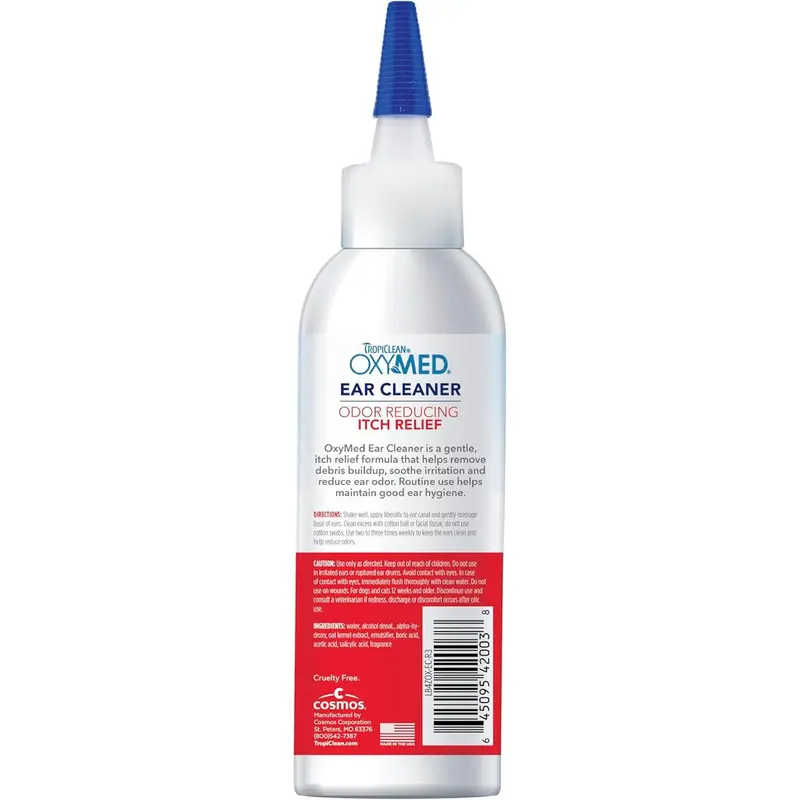 TropiClean OxyMed Medicated Dog Ear Cleaner for Pets - Ear Cleaning Solution & Treatment - Quickly Dissolves Wax, Reduces Odour, Promotes Healthy Ear Hygiene - Ear Cleaner, 118ml 1