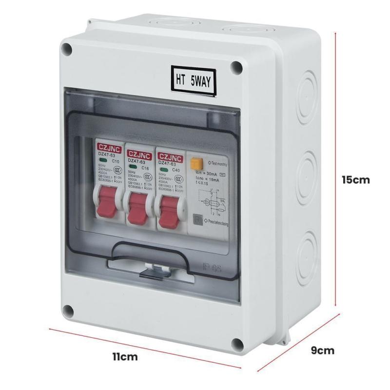 5 Way Garage Shed Camper Van Caravan Consumer Unit Fuse Box with RCD and 2 x MCB 6