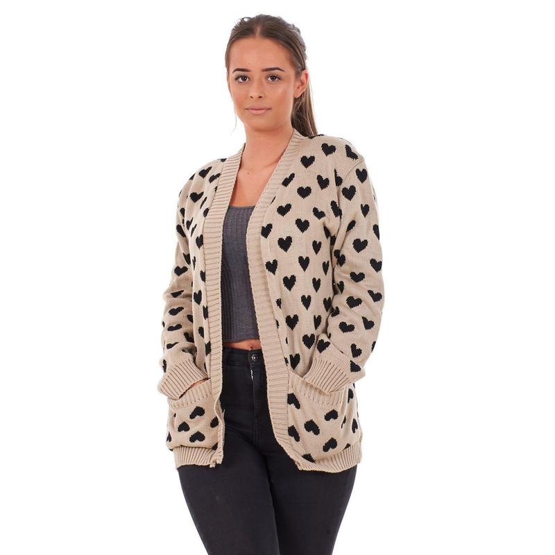 New Ladies Heart Knitted Cardigan Pockets Long Sleeve Regular Big Sizes S to 2XL sweater season coatigan 2