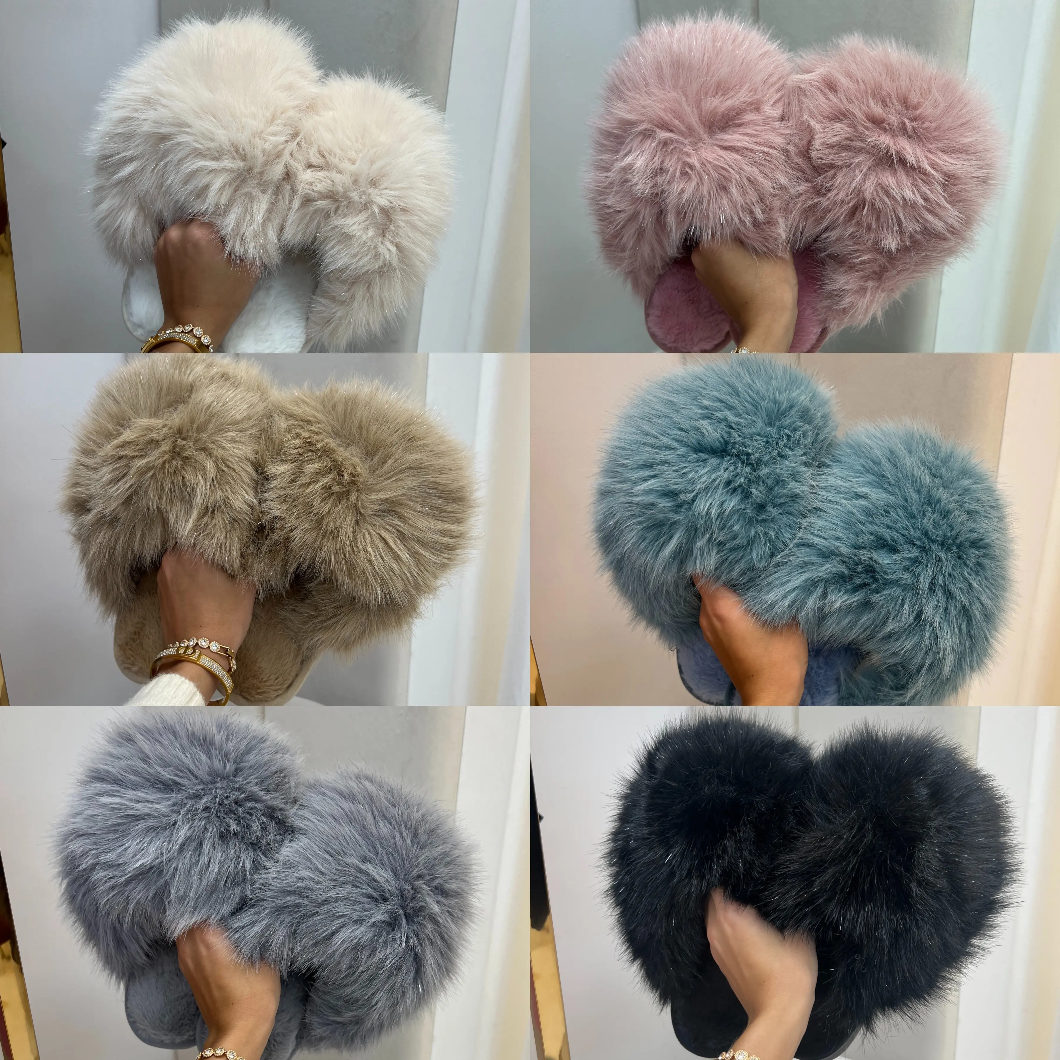 Angelica Glitter Faux Fur Super Fluffy Slider Slippers