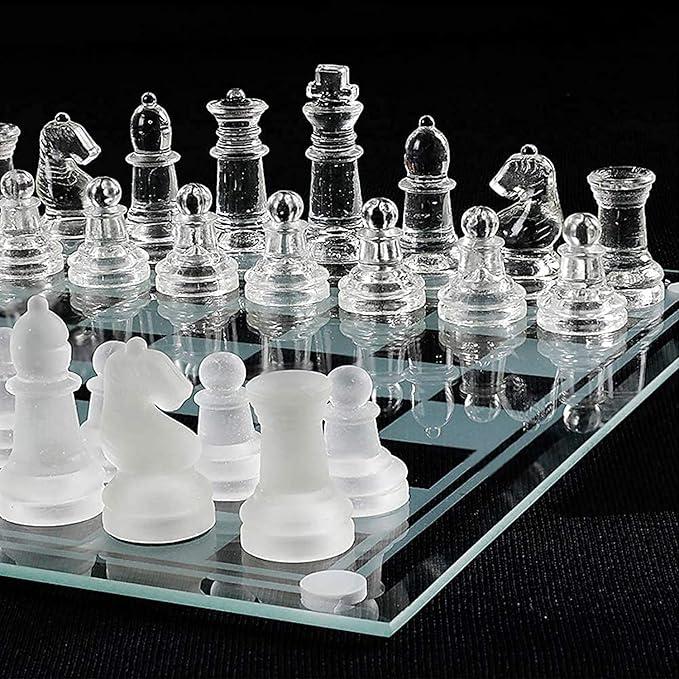 Glass Chess Set, Frosted Polished Glass Chess Board Set Glass Chess and Concepts Set Crystal Chess Board Youth Adults Play Set, Classic Chest Pieces Board Case, Board Game for Family, Friends, Adults, Gift, Christmas, Thanksgiving 7