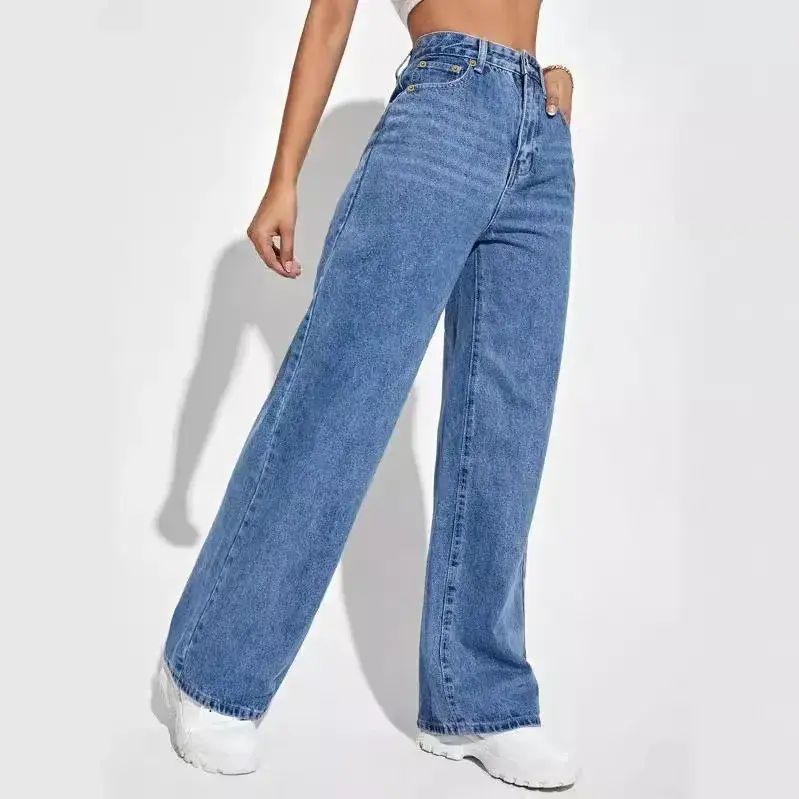 Women Jeans Denim Y2k Pants Wide Leg Long Pant High Waist Loose Casual Mom Straight Trousers Elegant Splice Autumn Winter 3