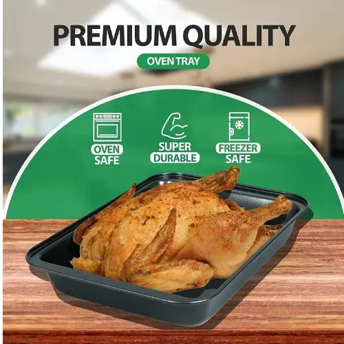 3 Pack Baking Tray Set Nonstick Roasting Pan Rectangular Bakeware for Oven 3