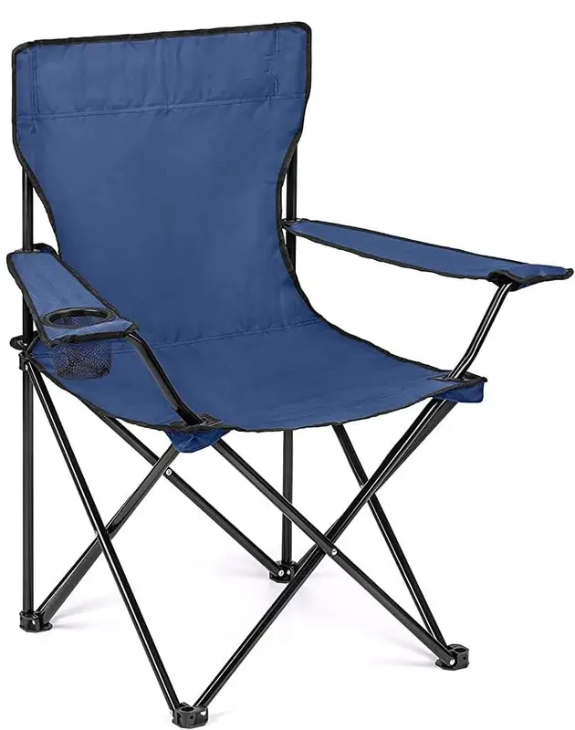 Blue Camping Chair Lightweight Folding Cup Holder Carry Bag 100kg Capacity 0