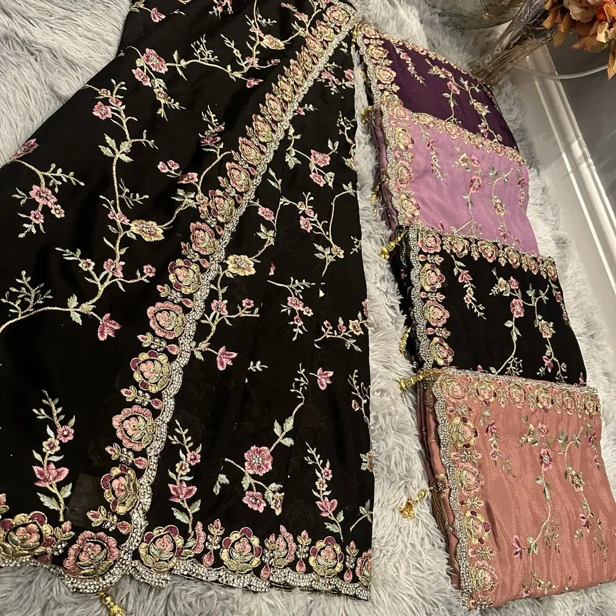 Stunning thread work with stone border saree. Beautiful Embroidered blouse. Women's Blouses - Womenswear