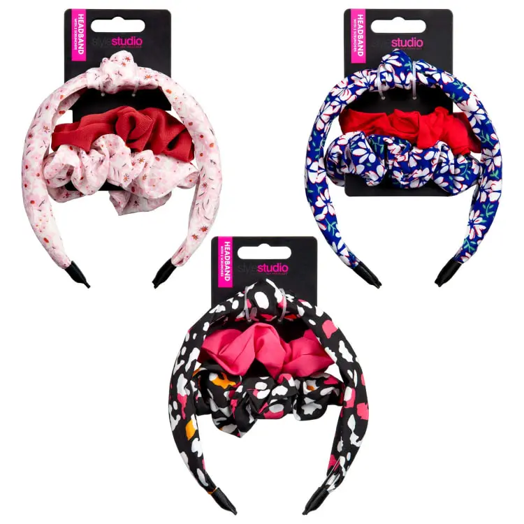 Style Studio Headband & Scrunchie Set 3pk - Blue Floral