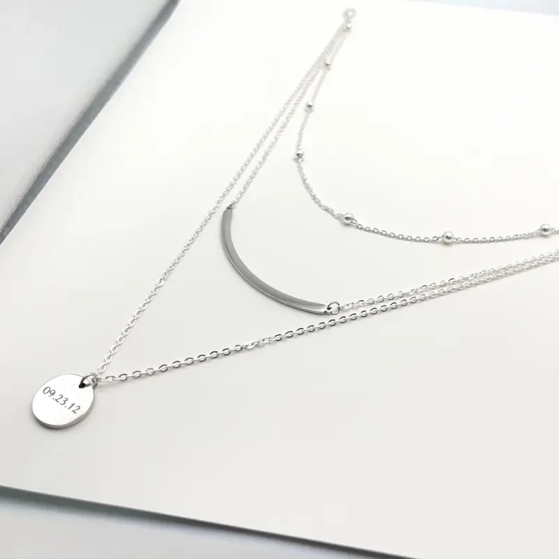 Triple Layer Bar Disc Necklace 4