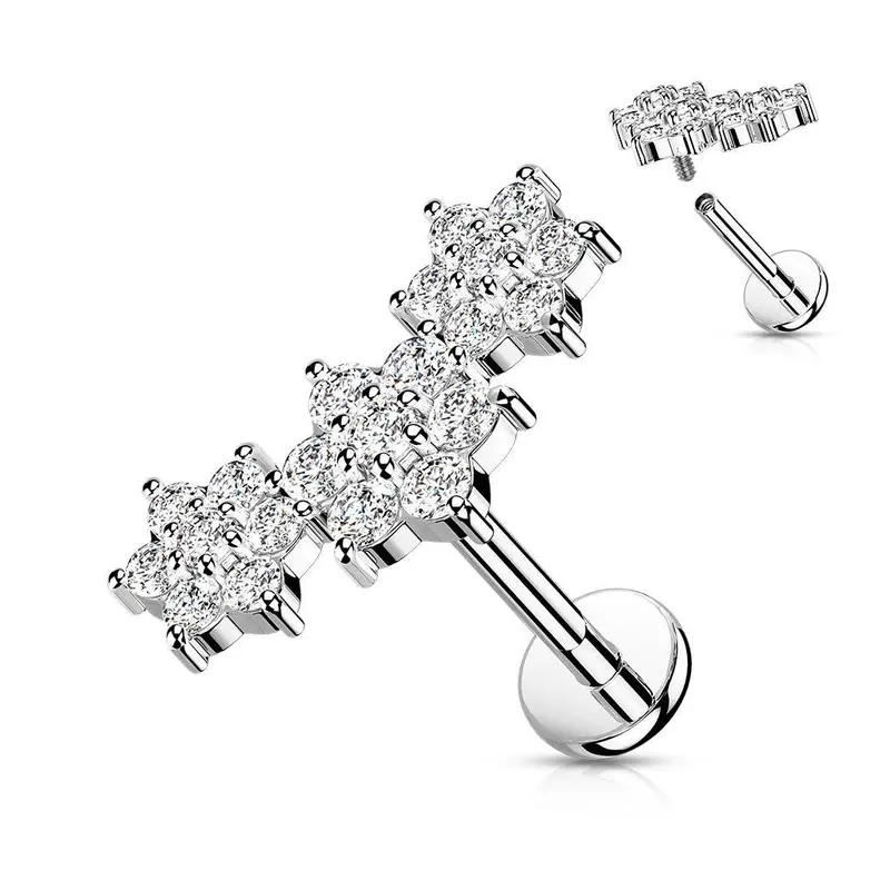 TRIPLE FLOWER CRYSTAL FLAT BACK LABRET 0