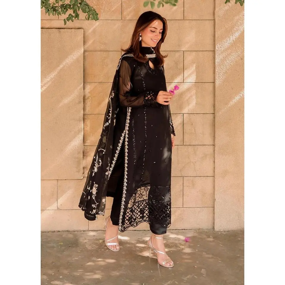 NUREH chiffon 3 piece suit with embroidered duppata