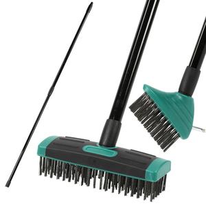 Taylor & Brown 3 in 1 Telescopic Weed Remover Brush Wire Head Paving Decking Clean Scrub Moss Weed Remover Tool Wire Brush Scraper Set with Metal Broom & Weed Removal Head Green