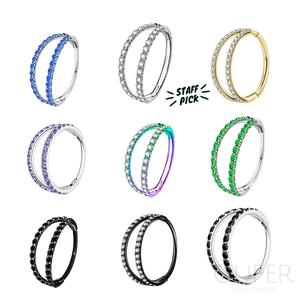 Oufer 20G AAA+ Grade CZ Double Rows Nostril Nose Piercing Hoop Rings 316L Stainless Steel Inner Diameter 6mm 7mm 8mm 9mm 10mm 11mm 12mm