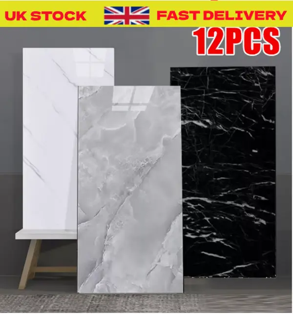 12x Self-Adhesive Marble Tiles Wall Sticker Stick On Kitchen Bathroom Home Decor