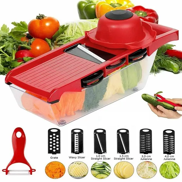 6in1 Mandoline Slicer Julienne Cutter Fruit Vegetable Chopper Peeler Grater Tool Vegetable Chopper Vegetable Cutter - Veggie Onion Salad Food Chopper Manual - Potato Chipper - Veg Chopper and Dicer - Kitchen Tools & Gadgets Utensils Stainless Chopping