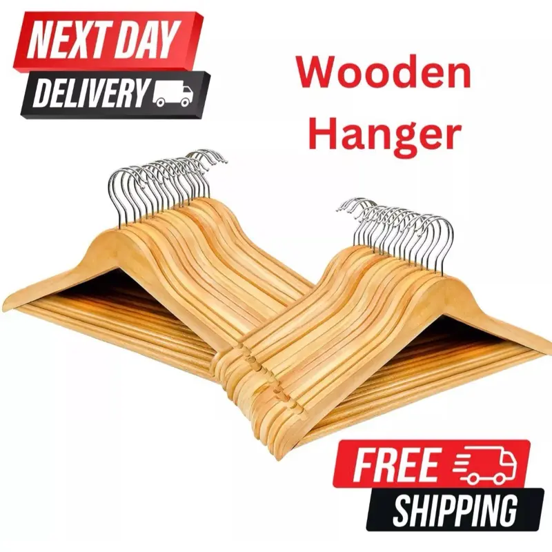 WOODEN COAT HANGERS SUIT GARMENT CLOTHES WARDROBE WOOD HANGER TROUSER BAR Hanging Organiser