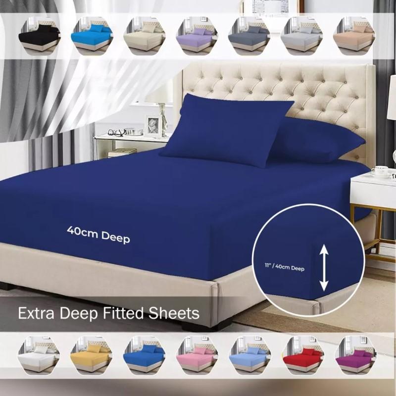 40cm/16in Extra Deep Fitted Sheets Cotton Rich Bed Sheets For Mattress All Sizes 1