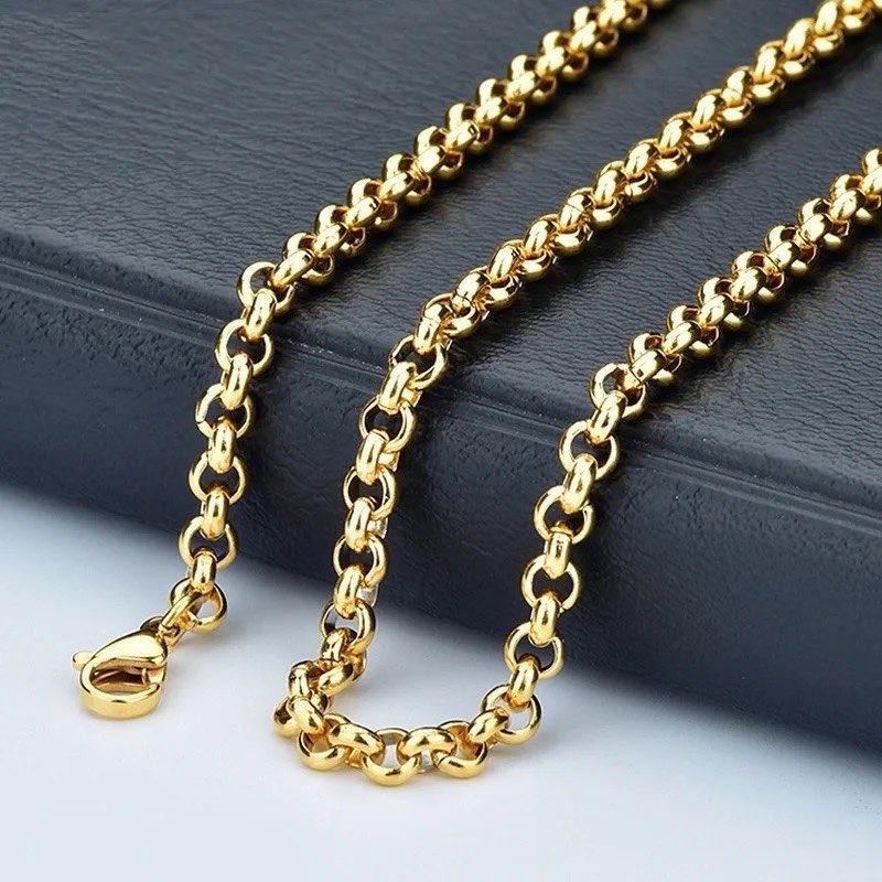 Unisex's necklace 9 carat 9k Yellow gold plated men women Rolo belcher chain necklace. All sizes , width=3mm , clasp style uk seller teens kids adults X-Large adults 3