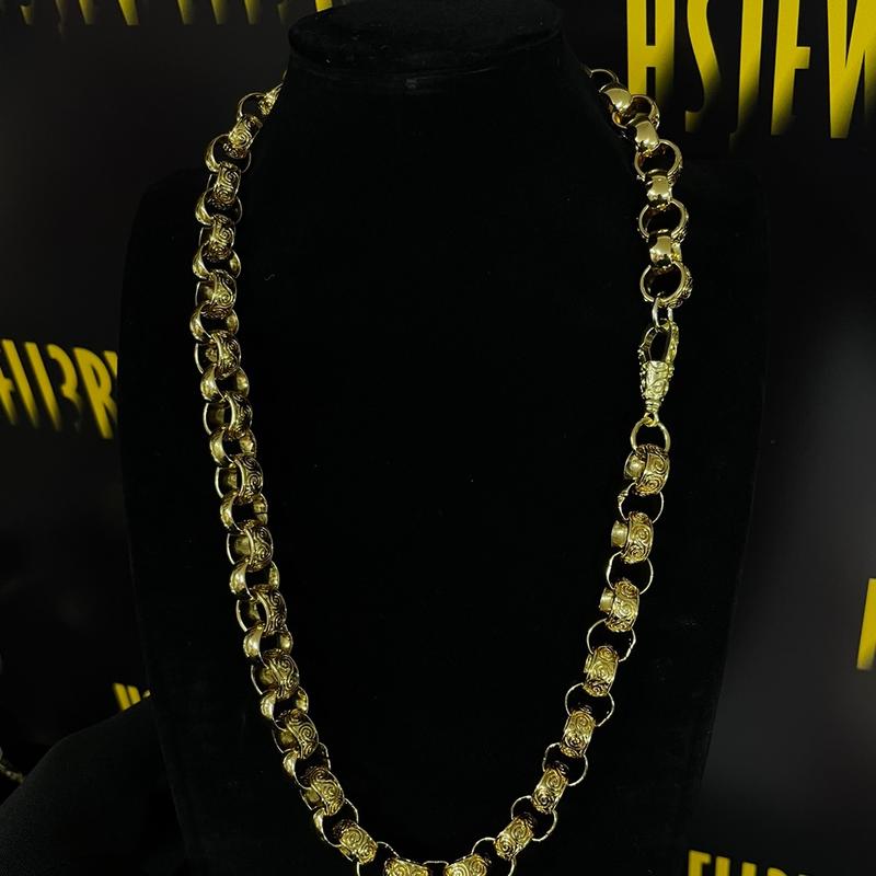 XXL Patterned Belcher Chain and Bracelet Gold Plated with Albert Clasp - 14k Gold Plated 24inch 2