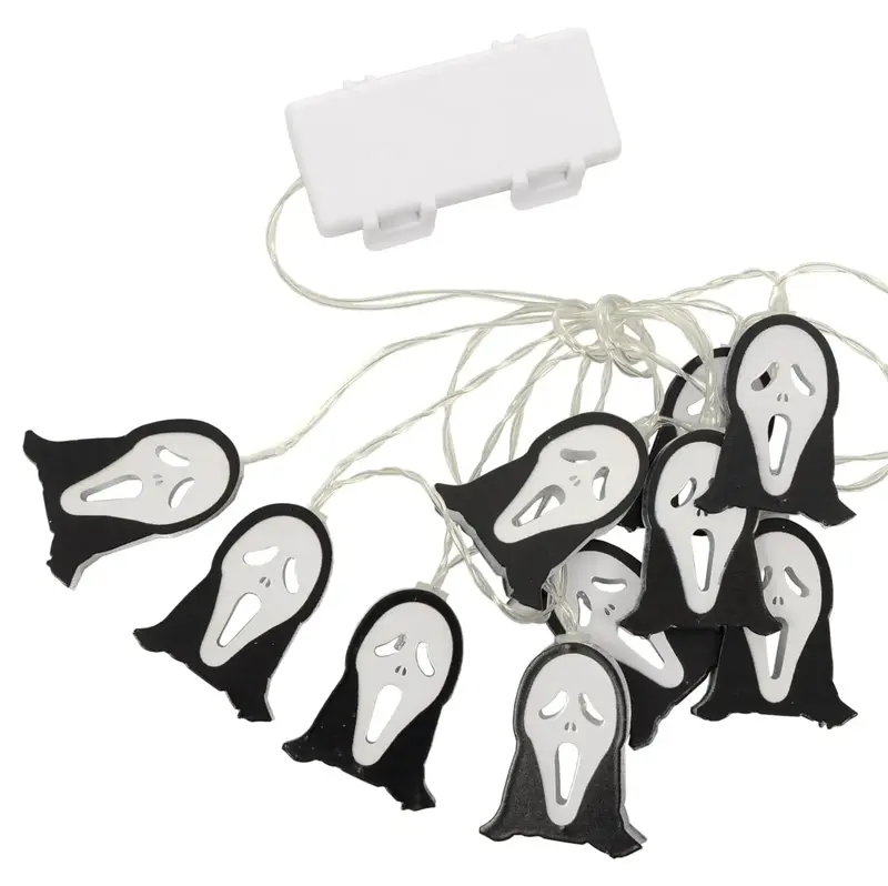 10 Ghost Face String Lights LED Halloween Party Decorations Set Steel with Transparent Battery Box Lightweight Indoors Outdoors 3