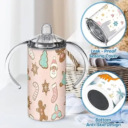 PERSONALISED 'UPSY DAISY' 350ML (12OZ) STAINLESS STEEL THERMAL SIPPY CUP/TUMBLER WITH 2 LIDS & STRAW. Flasks Drinkware Handles Insulated Portable 6