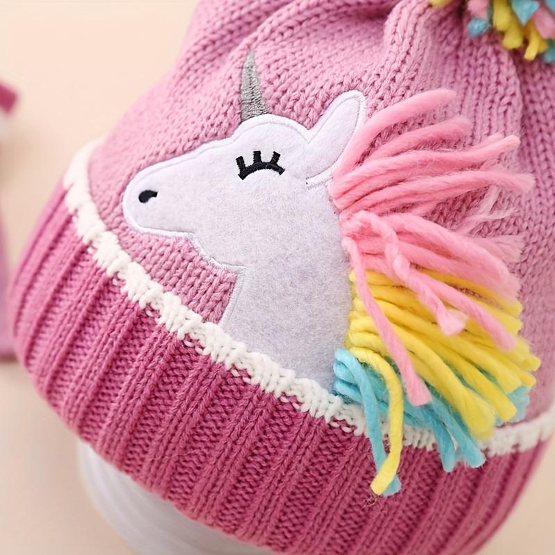 Product Introduction of Girls' Unicorn Cartoon Knit Beanie & Gloves Set - Cozy Winter Warmth for -6, Perfect Gift, Colorful, Outdoor, Sweater 2