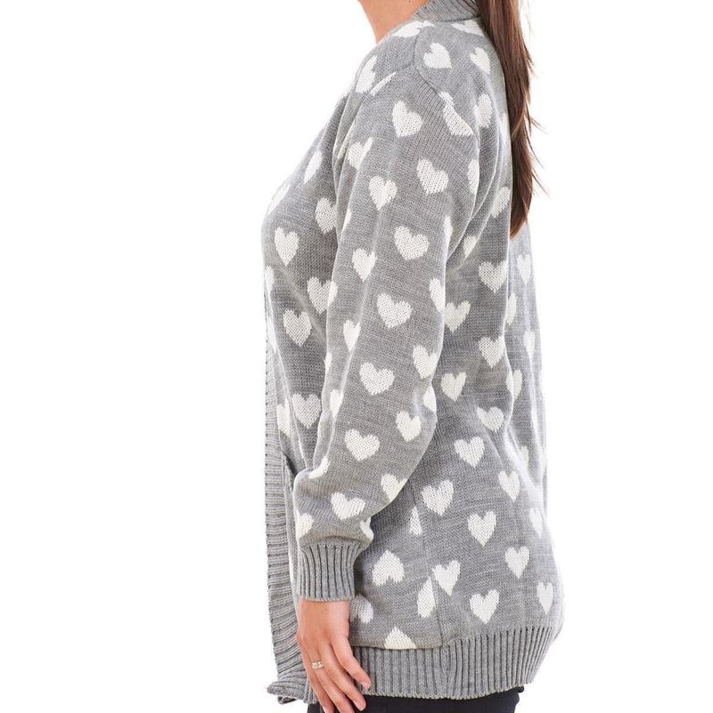 Cosy Printed Heart Open Front Pockets Long Sleeve Cardigan 6