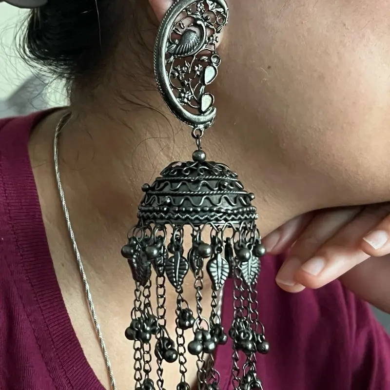 Extra Long Dark Color Kaan Jhumka - Indian Jewelry earing 6