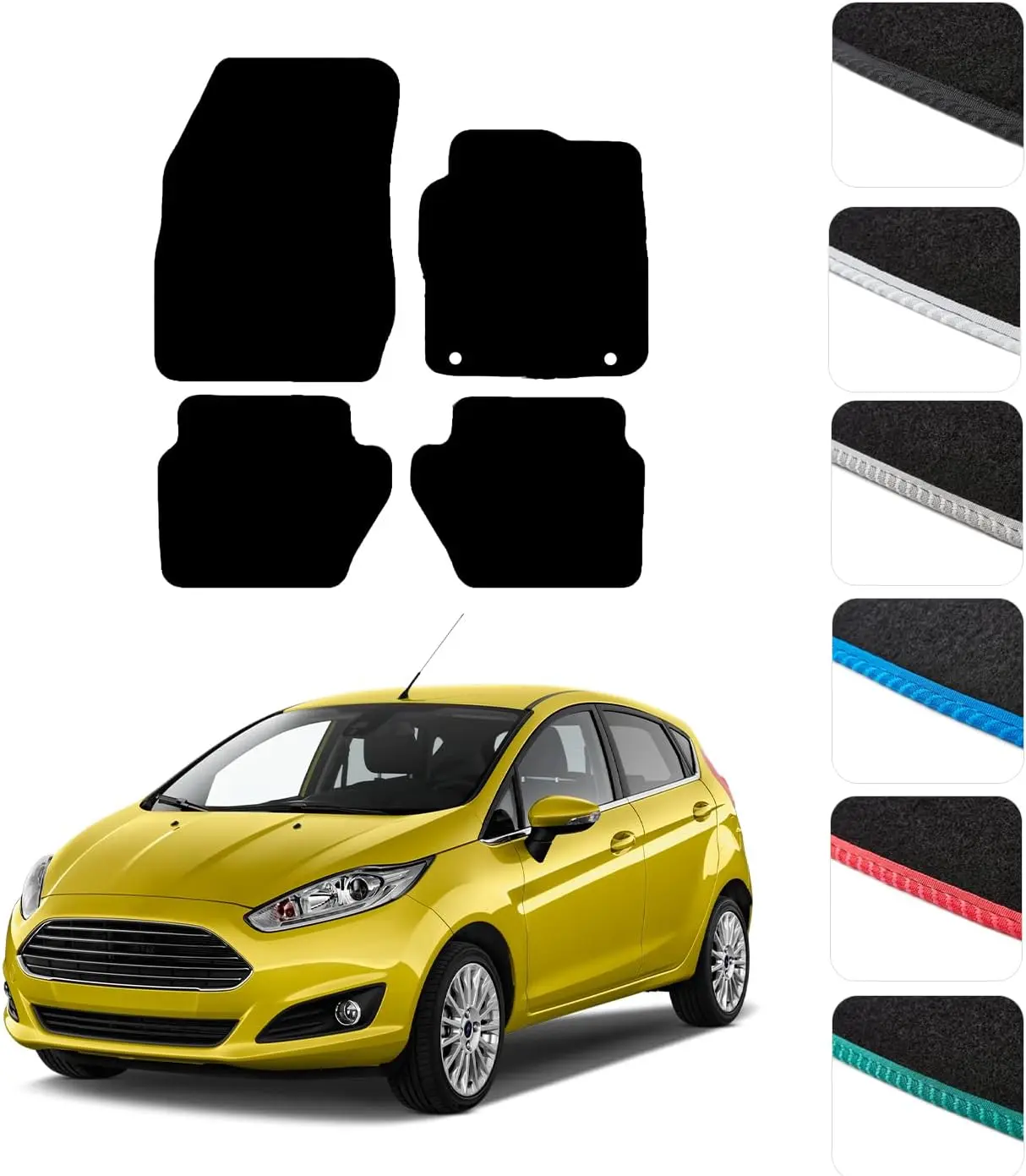GCM - Car Floor Mats for Ford Fiesta Mk7 2011-2017 Full Coverage Floor Protection - Anti Slip & Fit Car Mat with Clips Easy to Clean Car Carpet for All-Weather