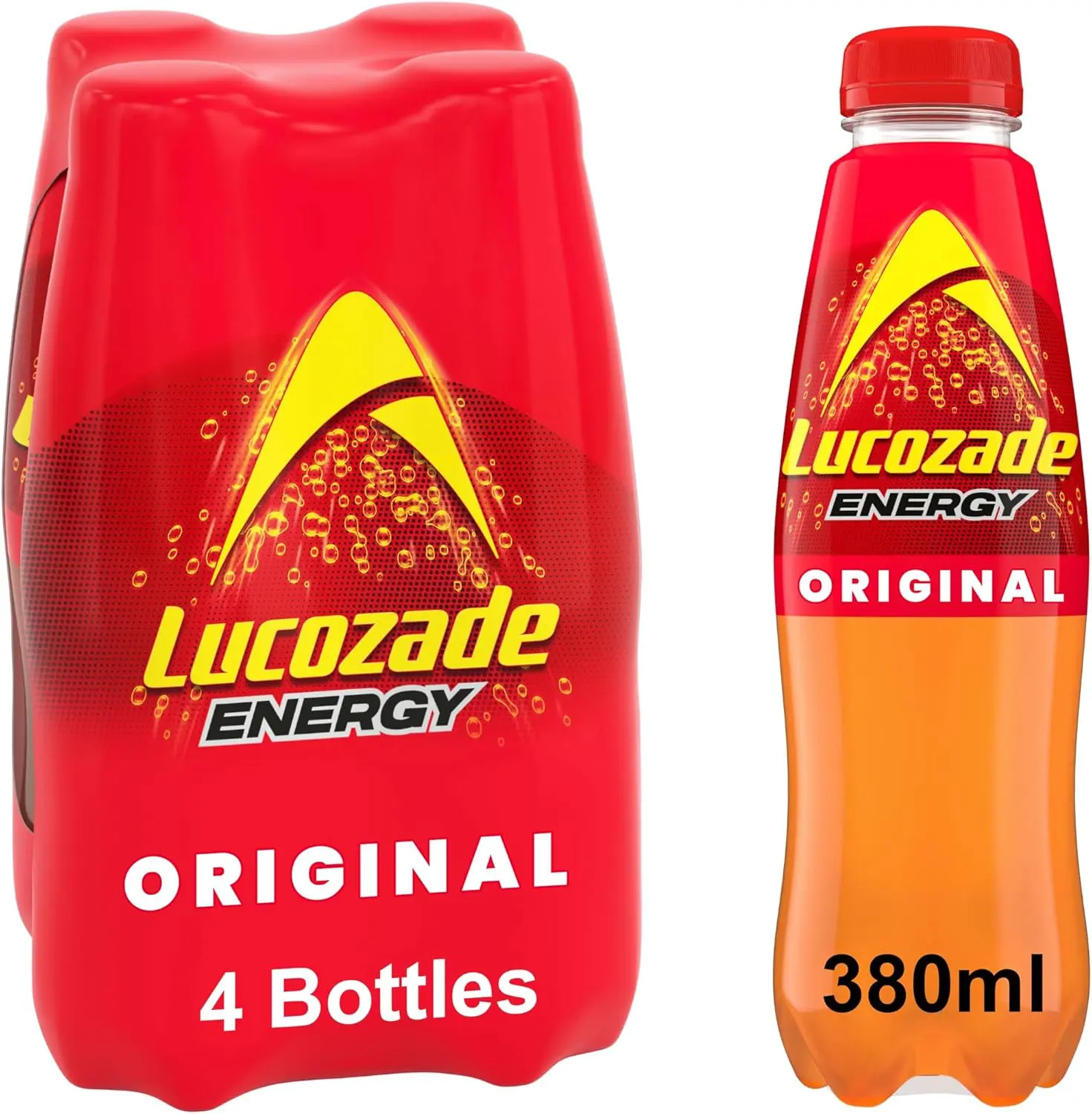 Lucozade Energy Drink Original 4x380ml - Glucose-Powered Energy Boost for Active Lifestyle - Sport