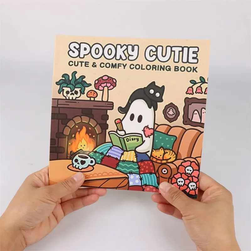 Coloring Book For Adults And Teens Halloween Theme Featuring Adorable Creepy Creatures In Cozy Moments For Relaxation Gift 1