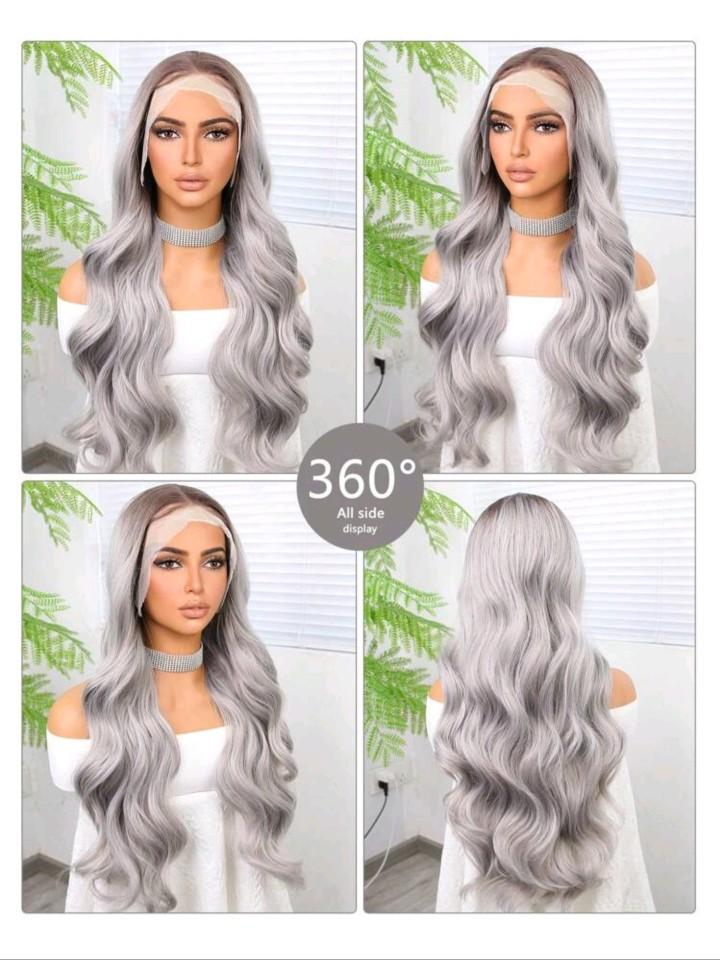 Product Introduction of 26 inches Pre-plucked ash blonde heat resistant synthetic fiber wig 3