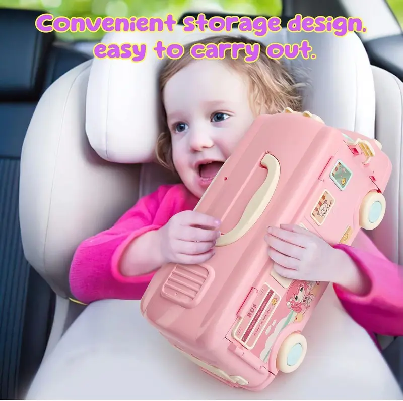 Dollhouse Dream House for Girls, Portable Caravan Motorhome Bus Toy Dollhouse with Doll and Furniture, Playhouse Playroom Dolls Toy for Children from 3 Years, Random Clothing 2