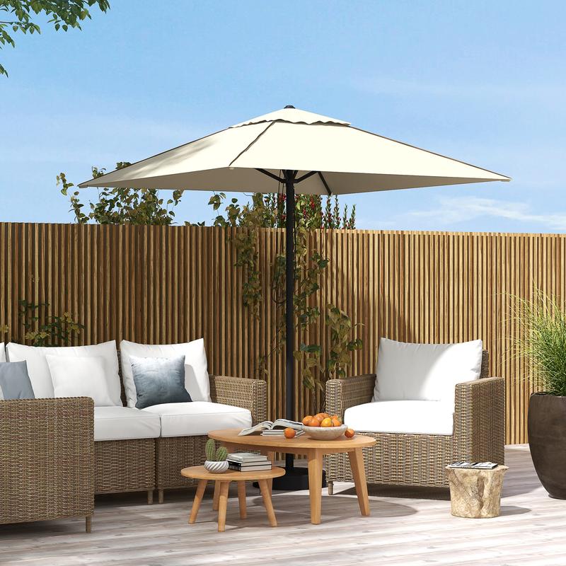 Outsunny Garden Parasol Umbrella with Vent, Outdoor Market Table Umbrella Sun Shade Canopy with 4 Ribs, Piping Side, 2x2m, Beige 1