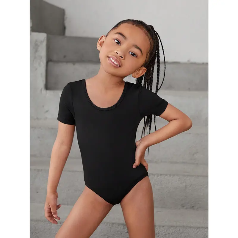 Young Girl Solid Color Short Sleeve Sport Bodysuit 0