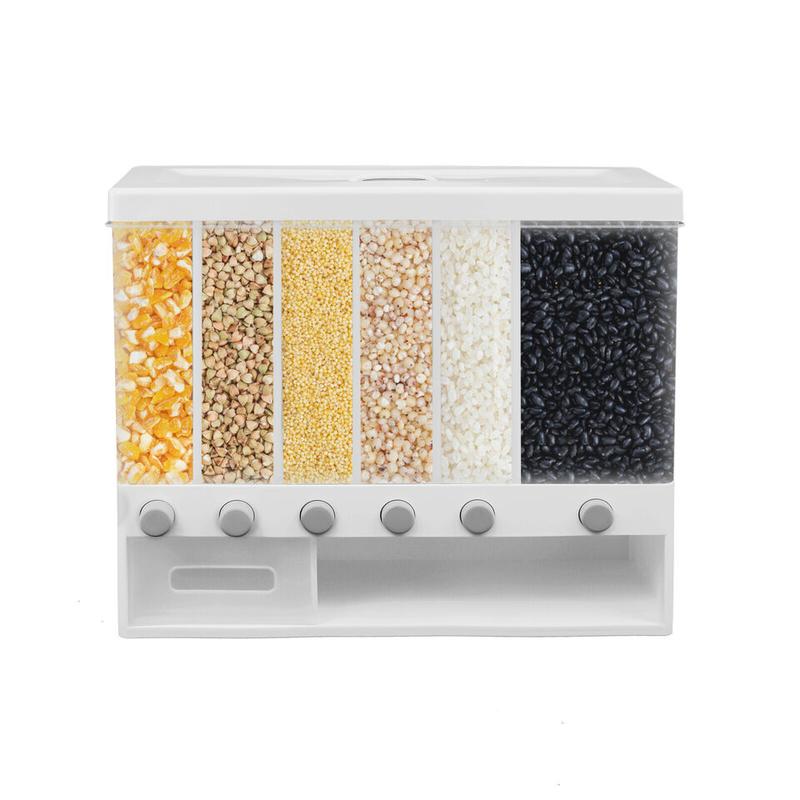 Livingandhome Wall Mounted Cereal Dispenser with Measuring Cup - Kitchen Storage for 6 Grains 6