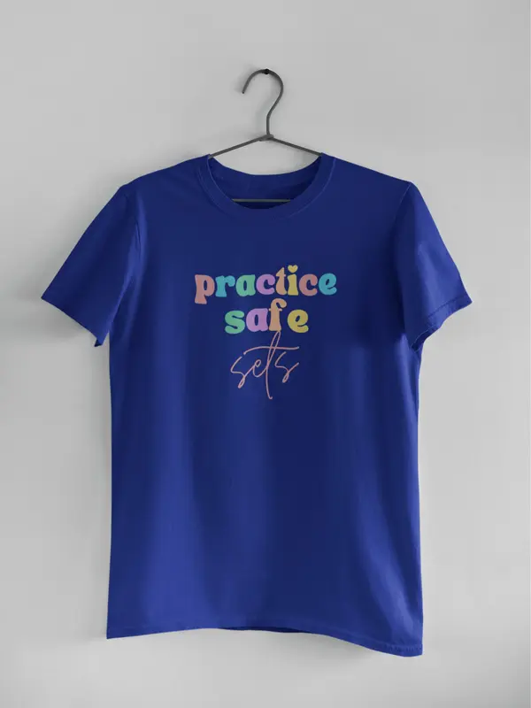 Practice Safe Sets Funny Gym Shirt, Custom Unisex T Shirt, Fun Unique Gift, Running Shirt, Gym TShirt, Graphic Tees, Menswear Womenswear Design Cotton Fabric Casual Top Relaxed Fit Breathable Hem 2