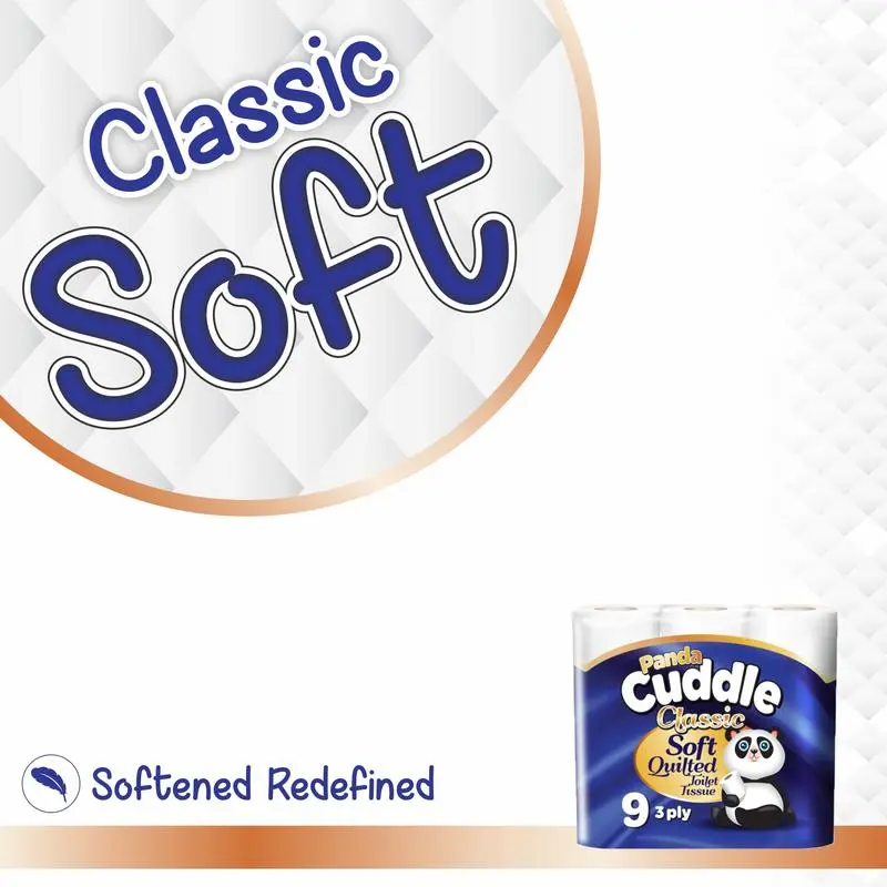 72 Panda Cuddle Unscented Soft Quilted Toilet Rolls- 3 Ply Toilet Tissues 8*9 Pack Classic Soft Blue 4