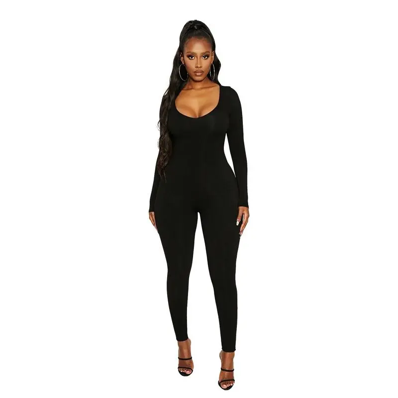 2024 New Womens Basic Solid Long sleeve Sports Jumpsuit,High waist Square Neck Bodyycon Jumpsuit for youga gum workout,ladies sporiwuear clothing for all seasons Bodysuit Womenswear Bodysuit Bodysuit 4