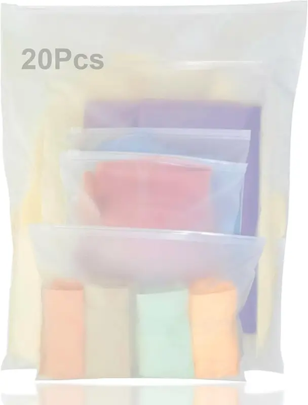 ORACHA 20pcs Zip Lock Bags- Reusable Space Saving Hospital Bag Maternity Essentials- Frosted Waterproof Travel Bags Organiser- Plastic Resealable Clothes Bags with Vents for Shoes, Toiletries- 5 Sizes 0