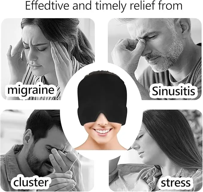 Migraine Relief Cap, Reusable Cold Hot Therapy Migraine and Headache Relief Cap, Single-Sided Gel Ice Hot Head Wrap for Chronic Migraine, Tension Headache, Sinus Stress, Puffy Eyes Pack White 6