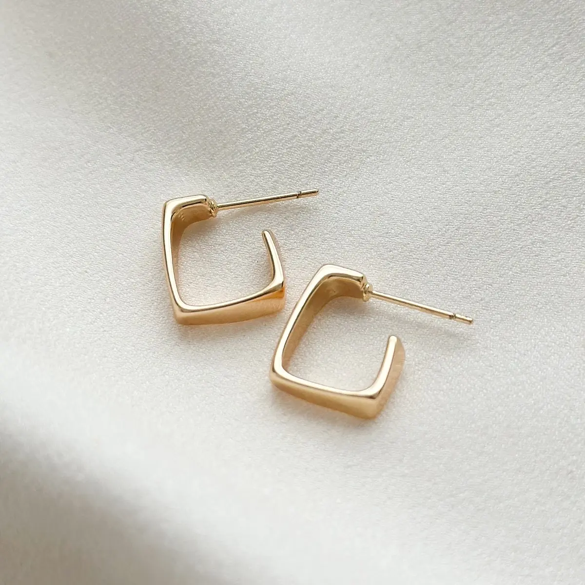 18k Gold Plated Rectangle Hoop Earrings with Stud Backs