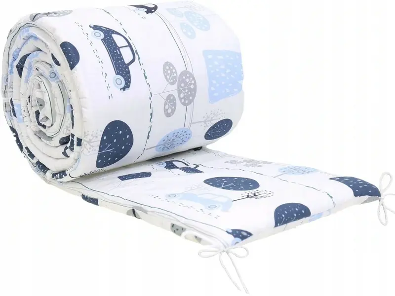 Padded Baby Bumper To Fit Cot 120x60 All around 100% Cotton 360cm Retro Cars 1